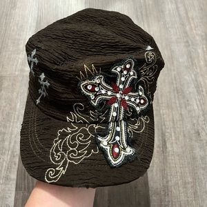 Distressed women’s stylish hat.